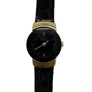Citizen Elegance Women's Watch 5421-F41639 Gold Black Round Watch Leather Band